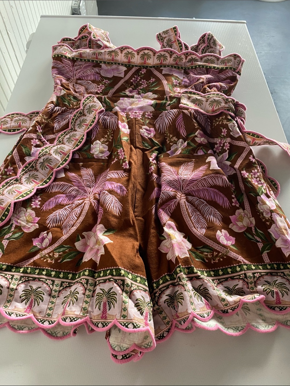 Farm Rio Pink Floral Palm-Print Romper - Brown & Pink. Size medium. NWT. - Picture 4 of 5